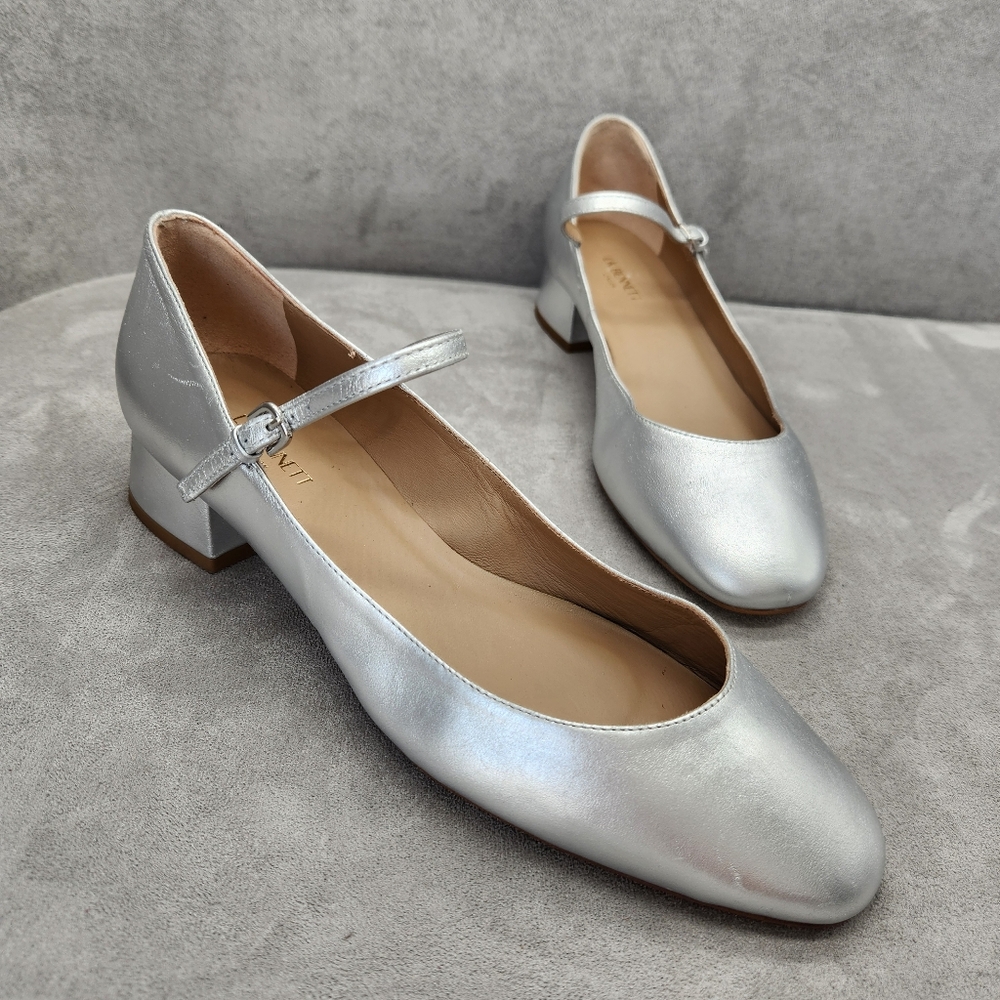 LK Bennett Pumps 10 Silver Leather Beatrix Mary Jane Retro Made Spain New $330